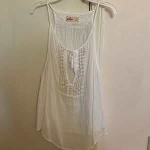 Hollister Sheer White Gauze Tank w/ embroidery